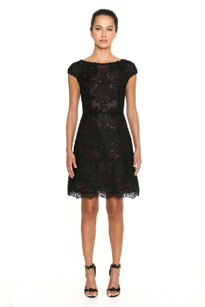 Shop Marchesa Cap Sleeve Re-embroidered Beaded Lace Cocktail