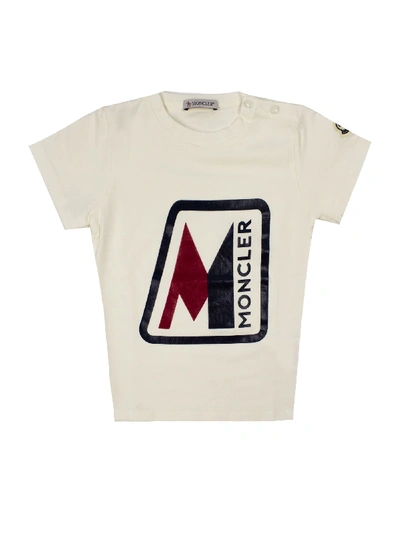 Shop Moncler White Cotton T-shirt In Panna