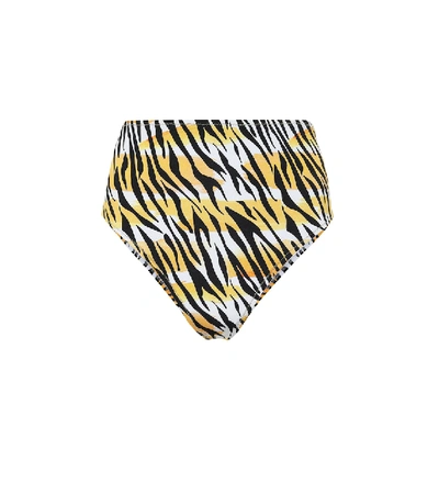 Shop Reina Olga Hutton Tiger-print Bikini Bottoms In Yellow