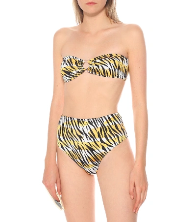 Reina Olga Hutton High-rise Tiger-print Bikini Briefs In Yellow