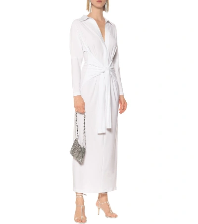 Shop Norma Kamali Ty Front Nk Stretch-jersey Shirt Dress In White