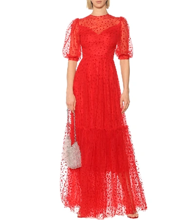 Shop Costarellos Flocked Tulle Gown In Red