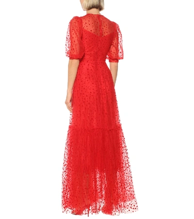Shop Costarellos Flocked Tulle Gown In Red