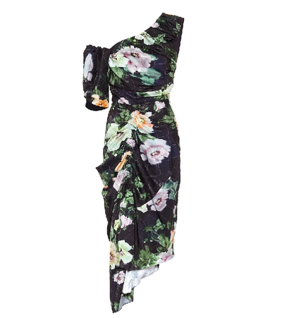 Shop Preen By Thornton Bregazzi Willabelle Floral One-shoulder Midi Dress In Black