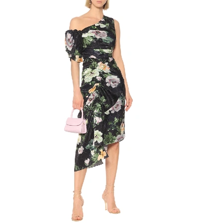 Shop Preen By Thornton Bregazzi Willabelle Floral One-shoulder Midi Dress In Black