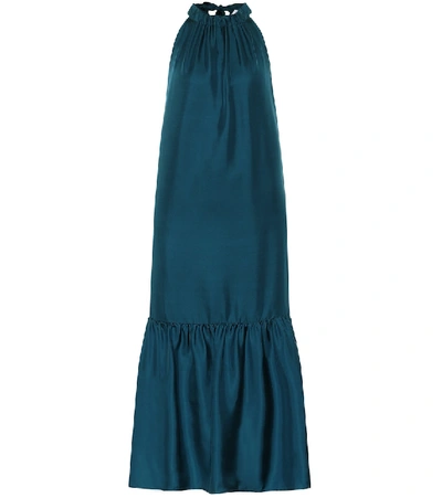 Shop Asceno Ibiza Silk Maxi Dress In Blue