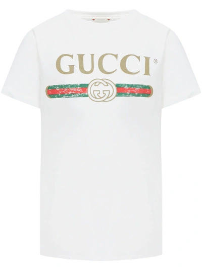 Shop Gucci Junior Vintage Logo T-shirt In White