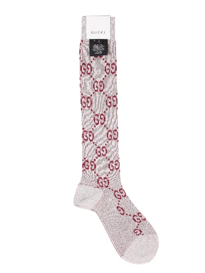 Shop Gucci Grey And Red Lurex Sock In Grigio