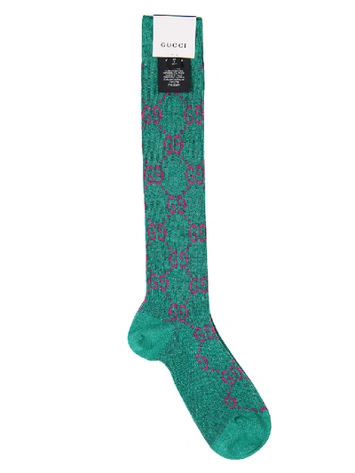 Shop Gucci Green Lurex Sock In Verde