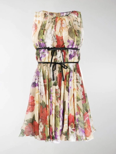 Shop Dolce & Gabbana Floral Print Chiffon Dress In Neutrals