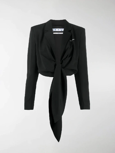Shop Off-white Tie-front Cropped Blazer In Black