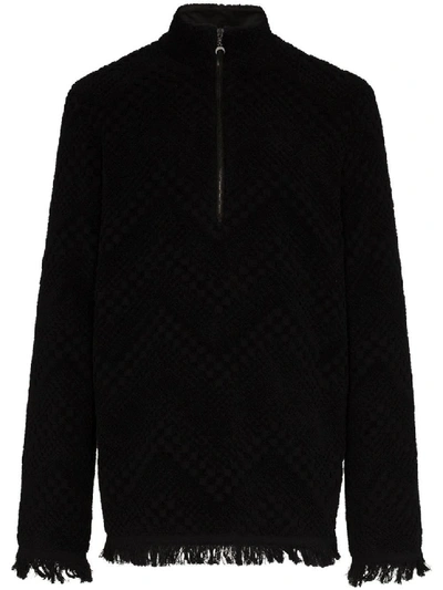 Shop Marine Serre Frayed Terry Jacquard Sweater In Black