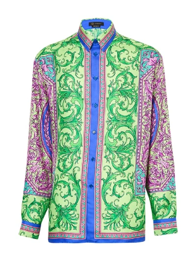 Shop Versace Le Pop Multicolored Silk Shirt In Green