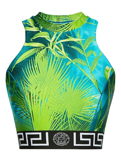 Shop Versace Jungle Racerback Crop Top In Green