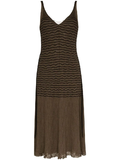 Shop Chloé Stripped V-neck Midi Dress In Brown