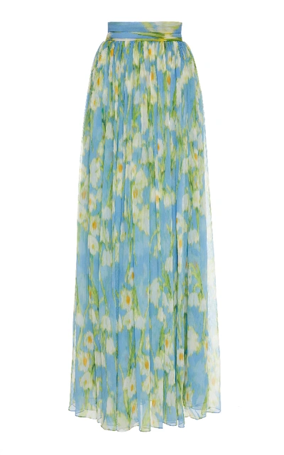 Shop Carolina Herrera Floral-print Silk Georgette Maxi Skirt