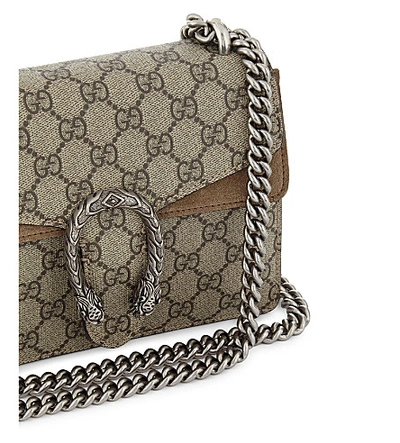 Shop Gucci Dionysus Supreme Gg Canvas And Suede Shoulder Bag In Taupe