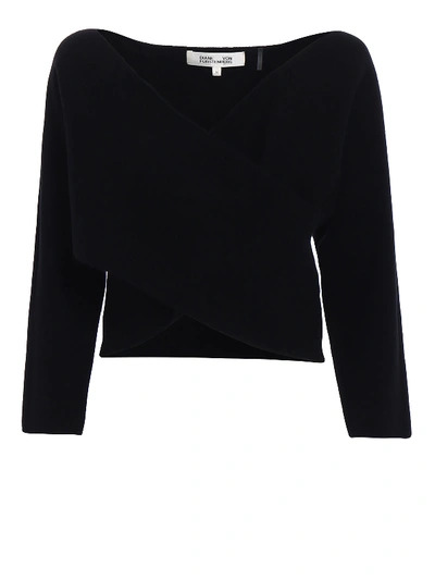 Shop Diane Von Furstenberg Cashmere Wrap Crop Sweater In Black