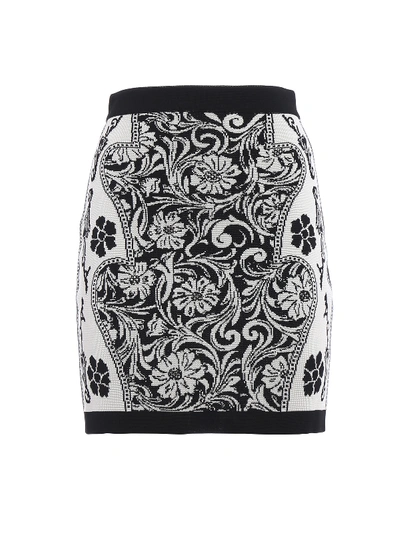 Shop Balmain Patterned Knit Mini Skirt In Black