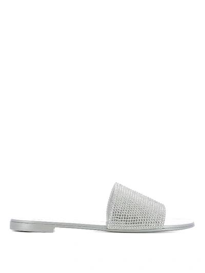 Shop Giuseppe Zanotti Adelia Crystals Leather Slides In Silver