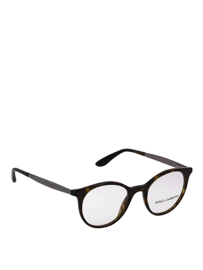 Shop Dolce & Gabbana Tortoise Eyeglasses With Engraved Temples In Brown