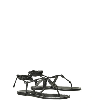 Shop Tory Burch Miller Braided Ankle-wrap Sandal In Perfect Black