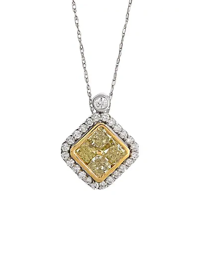 Shop Saks Fifth Avenue 18k Two-tone Gold, Natural Yellow Diamond & White Diamond Pendant Necklace