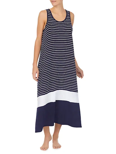 Shop Donna Karan Striped Sleeveless Nightgown In Navy