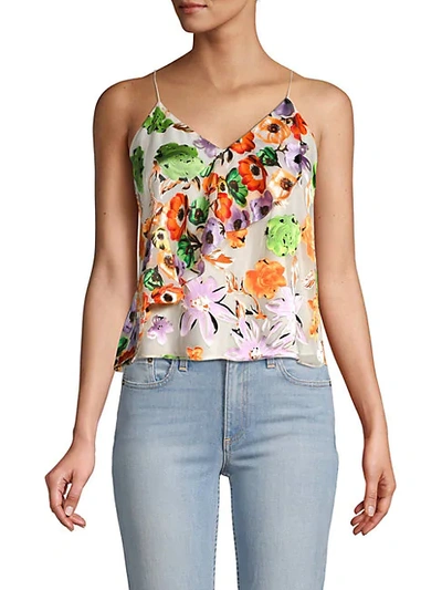 Shop Alice And Olivia Lavonia Floral Cascading Ruffle Camisole In Orchid Multi