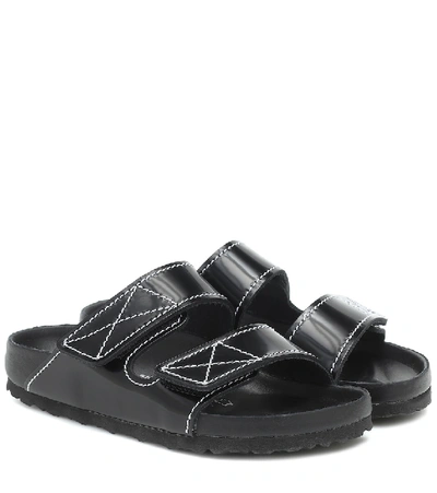Proenza Schouler + Birkenstock Arizona Topstitched Glossed-leather Sandals In Black