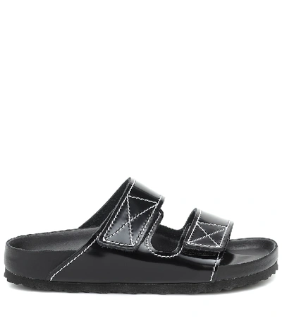 Proenza Schouler + Birkenstock Arizona Topstitched Glossed-leather Sandals In Black