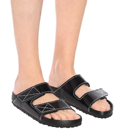 Proenza Schouler + Birkenstock Arizona Topstitched Glossed-leather Sandals In Black