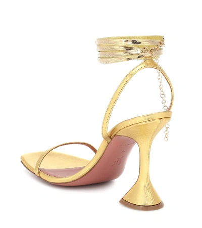 Shop Amina Muaddi Henson Metallic Leather Sandals In Gold