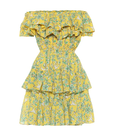 Shop Rhode Dotty Floral Cotton Off-shoulder Minidress In Yellow