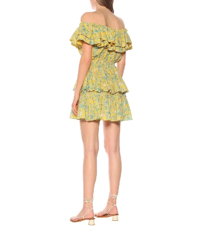 Shop Rhode Dotty Floral Cotton Off-shoulder Minidress In Yellow