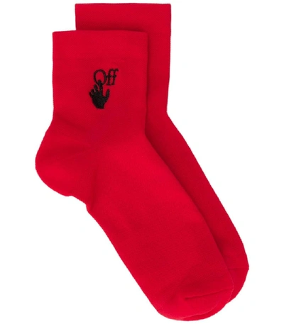 Shop Off-white New Logo Ankle Socks In Red/ Black