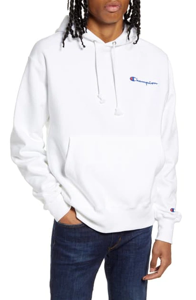 Shop Champion Reverse Weave Script Chest Logo Hoodie In White