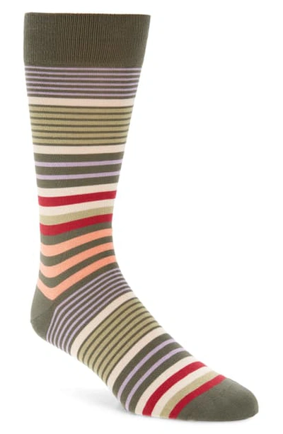 Shop Pantherella Multi Stripe Socks In Olive 3