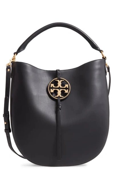 Shop Tory Burch Miller Leather Hobo Bag In Black