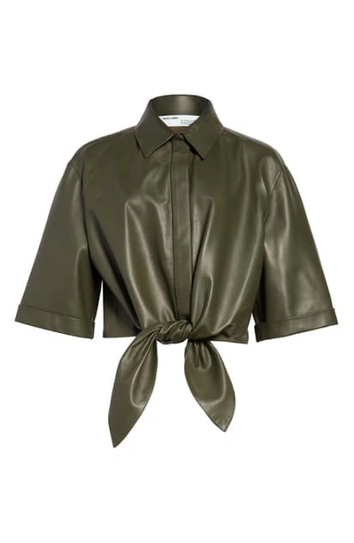 Shop Off-white Tie Hem Leather Shirt In Military Green