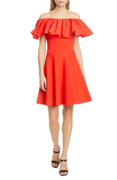 Shop Valentino Ruffle Off The Shoulder Minidress In Red Orange
