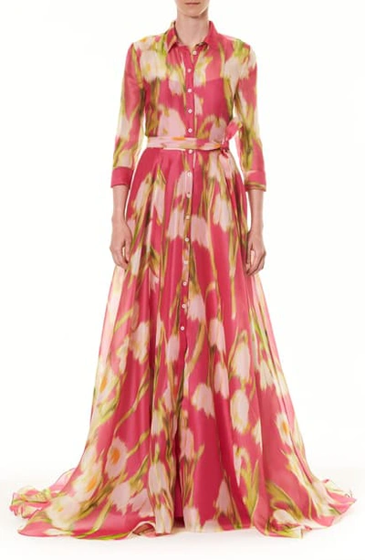 Shop Carolina Herrera Floral Long Sleeve Silk Shirt Gown In Pink Multi