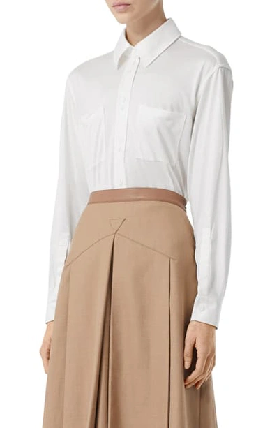 Shop Burberry Silk Jersey Button-up Shirt In Natural White