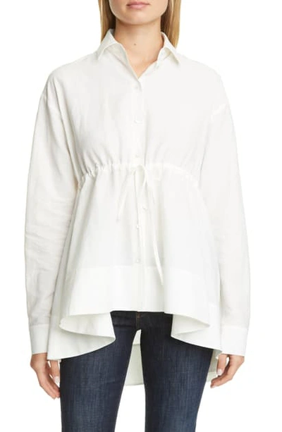 Shop Brock Collection Tie Waist Cotton & Linen Shirt In White