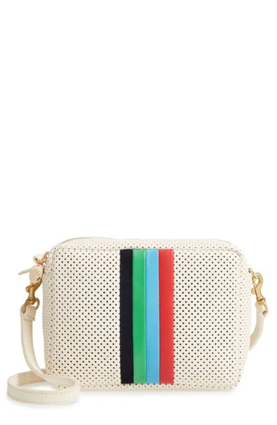 Shop Clare V Midi Sac Perforated Leather Crossbody Bag In Cream Perforated/ Stripes