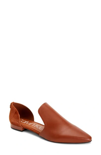 Shop Calvin Klein Edona Loafer Flat In Brown Leather
