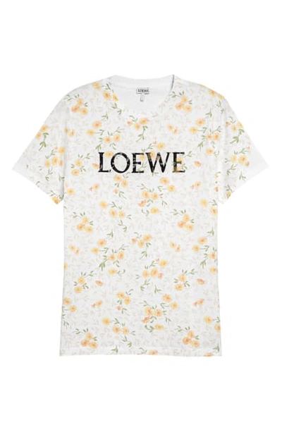 Shop Loewe Floral Print Graphic Tee In White/yellow