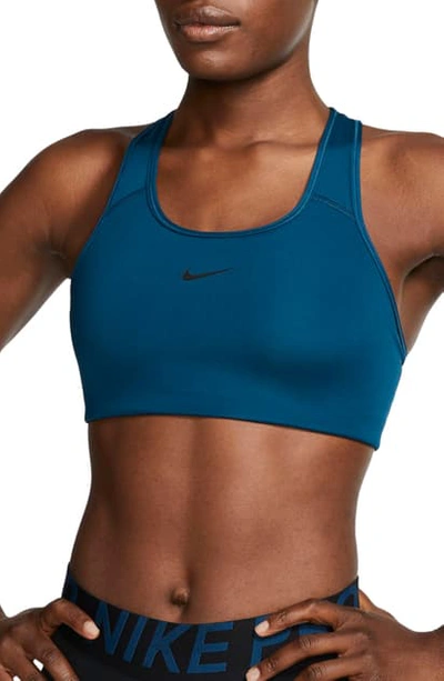 Shop Nike Swoosh Sports Bra In Valerian Blue/ Black