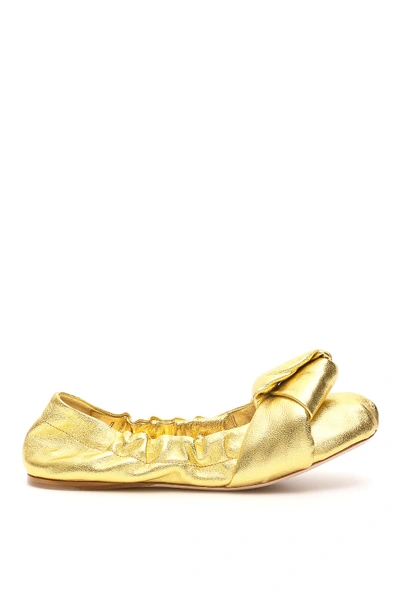 Shop Miu Miu Mordore Golden Nappa Ballet Flats In Oro (gold)