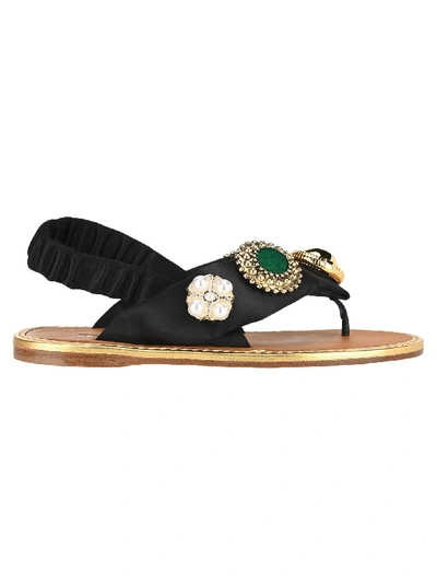 Shop Miu Miu Jewelled Thong Sandals In Black